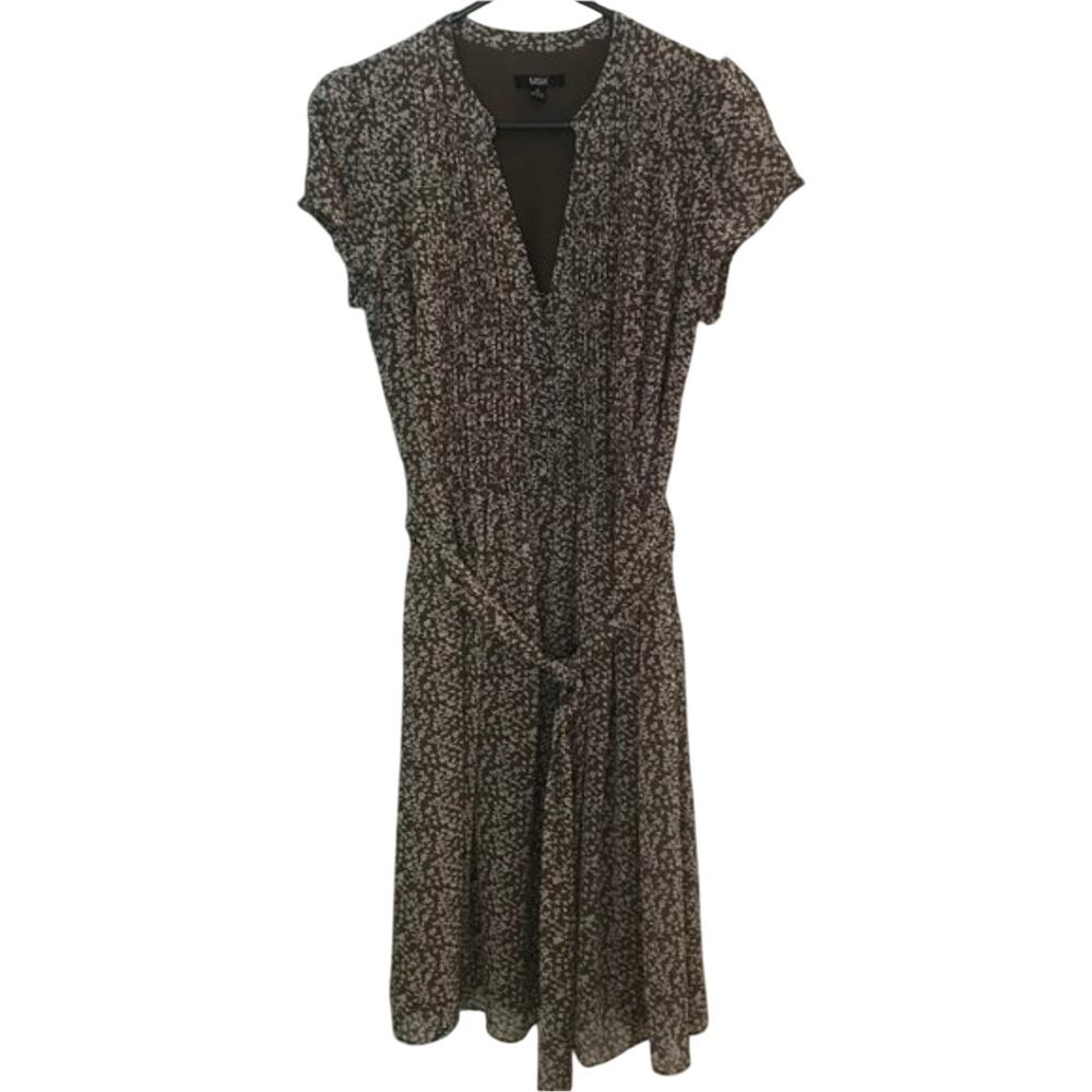MSK Floral Pintuck Dress Pintuck Bodice Brown White Floral Size 6 Petite